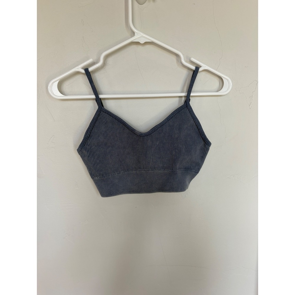 Musera Sport Ribbed Seamless Bra Top Blue Acid Wash V-Neck Small